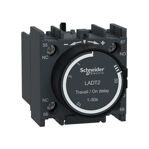 Time delay auxiliary contact block, TeSys Deca, 1NO + 1NC, on delay 1-30 s, front mounting, screw terminals