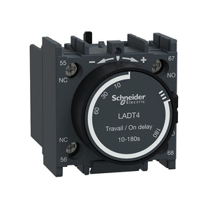 Time delay auxiliary contact block, TeSys Deca, 1NO+1NC, on delay 10-180s, front, screw clamp terminals