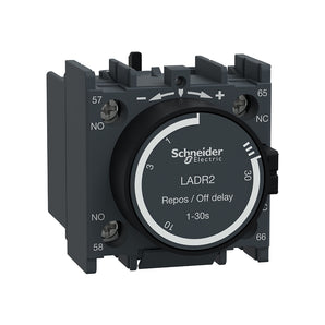 Time delay auxiliary contact block, TeSys Deca, 1NO+1NC, off delay 1-30s, front, screw clamp terminals