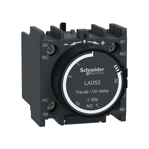 Time delay contact block,TeSys Deca,1NO+1NC,on-delay 1-30s,front,with 40Œ±15ms switching time between NC opening and NO closing