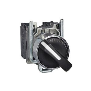 Selector switch, Harmony XB4, metal, black, 22mm, 2 positions, spring spring return, 1NO