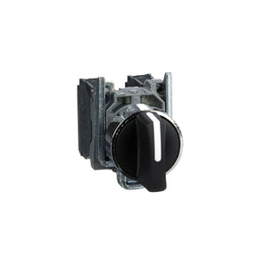 Selector switch, Harmony XB4, metal, black, 22mm, 3 positions, spring spring return, 2NO
