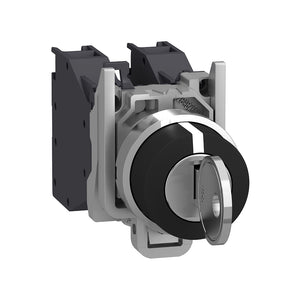 Key switch selector, Harmony XB4, metal, black, 22mm, key 455, 3 positions,stay put, 2 NO