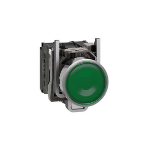 Illuminated push button, Harmony XB4, metal, green flush, 22mm, universal LED, plain lens, 1NO + 1NC, 230...240V AC