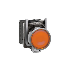 Illuminated push button, Harmony XB4, metal, orange flush, 22mm, universal LED, plain lens, 1NO + 1NC, 230...240V AC