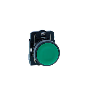 Push button, Harmony XB5N XB7N, plastic, flush, green, 22mm, spring return, unmarked, 1 NO