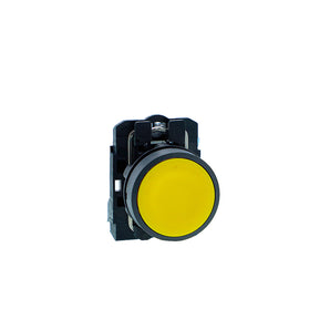 Push button, Harmony XB5N XB7N, plastic, flush, yellow, 22mm, spring return, unmarked, 1 NO