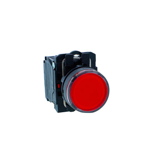 Illuminated pushbutton, Harmony XB5N XB7N, plastic, flush, red, 22mm, spring return, 230V AC, 1 NC
