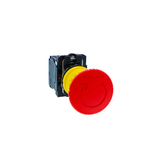 Emergency stop push button, Harmony XB5N XB7N, plastic, red, 40mm, turn to release, trigger latching, 1 NO 1NC