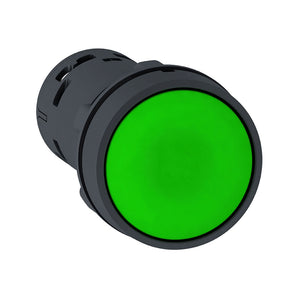Monolithic push button, Harmony XB7, plastic, green, 22mm, spring return, unmarked, 1NO