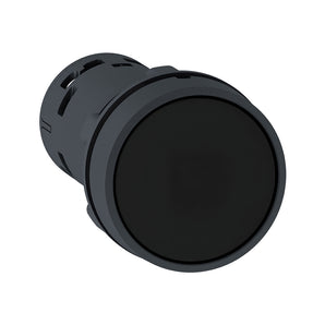 Push button, Harmony XB7, round black flush, 22mm, push to release, 1NO + 1NC, unmarked