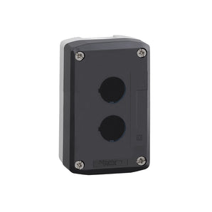 Empty control station, Harmony XALD, XALK, plastic, dark grey lid, for push button 22mm, 2 cut outs
