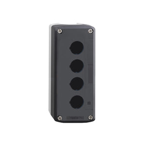 Empty control station, Harmony XALD, XALK, plastic, dark grey lid, light grey base, 4 cut out