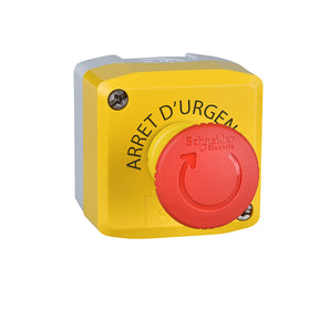 Complete control station, Harmony XALK, XALD, plastic, yellow lid, 1 red mushroom push button 40mm, turn to release, 1NC