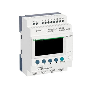 Compact smart relay, Zelio Logic SR2 SR3, 12 IO, 24V DC, clock, display, 4 relay outputs