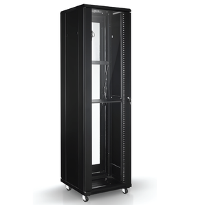 Free Stand Data Cabinet 42U 600x1000mm - Single Glass Front Door Single Solid Metal Rear Door, Flatpack
