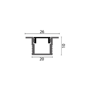 Black Aluminum Profile Recessed W=20mm D=10mm , 3m/Unit With Black Cover