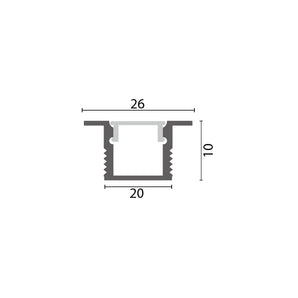 Black Aluminum Profile Recessed W=20mm D=10mm , 3m/Unit