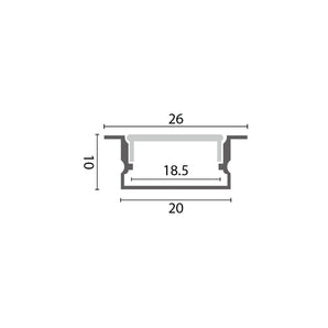 Aluminum Profile Recessed W=20mm D=10mm , 3m/Unit