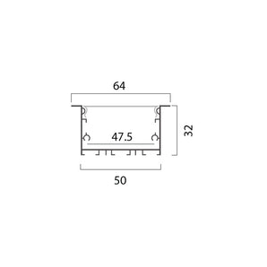 Aluminum Profile Recessed W=50mm D=32mm , 3m/Unit