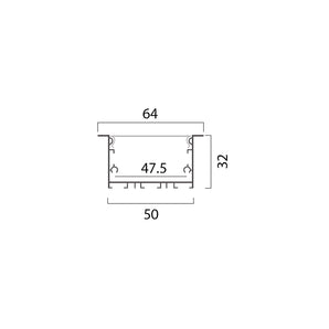 Black Aluminum Profile Recessed W=50mm D=32mm , 3m/Unit With Black Cover