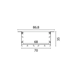 White Aluminum Profile Recessed W=70mm D=35mm , 3m/Unit