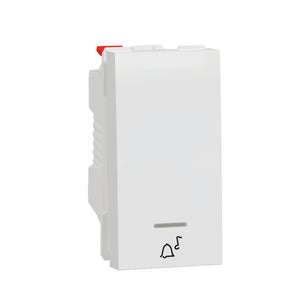 Push button switch, New Unica, 10A, 1 module, NO with location lamp, with bell symbol, white